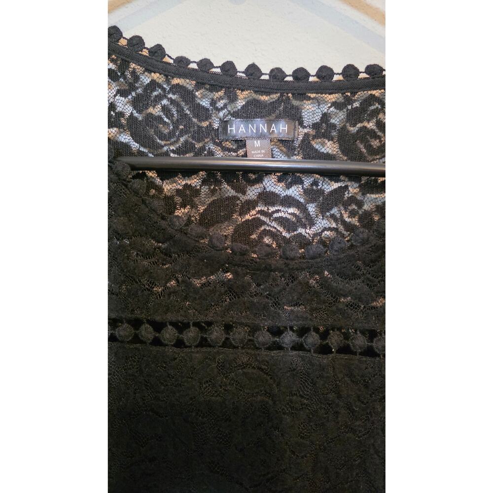 HANNAH Black Floral Lace Top M - Layered Sheer Boho Romantic Rose Blouse - Picture 4 of 5